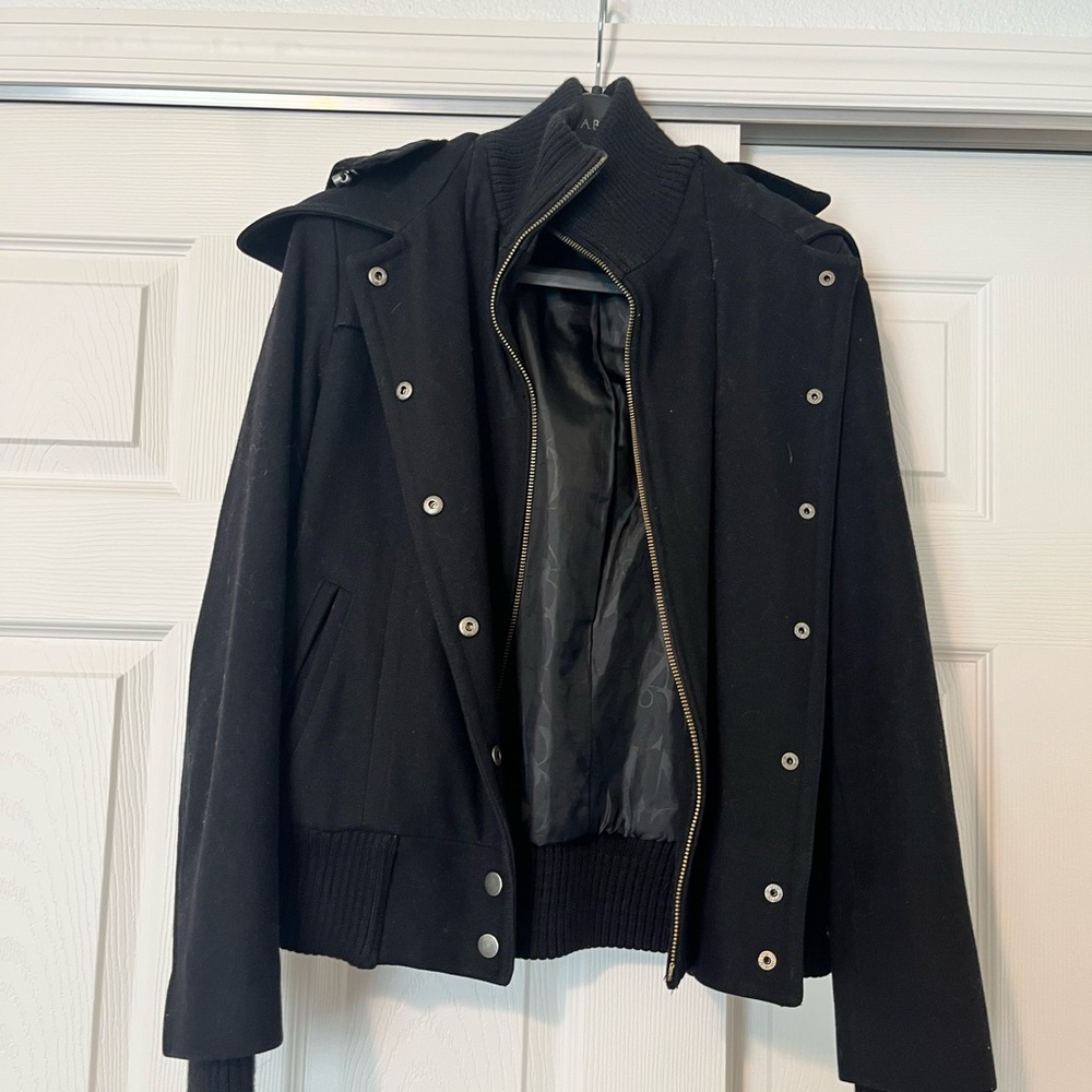 New York & Company Black Zip-Front Bomber Jacket